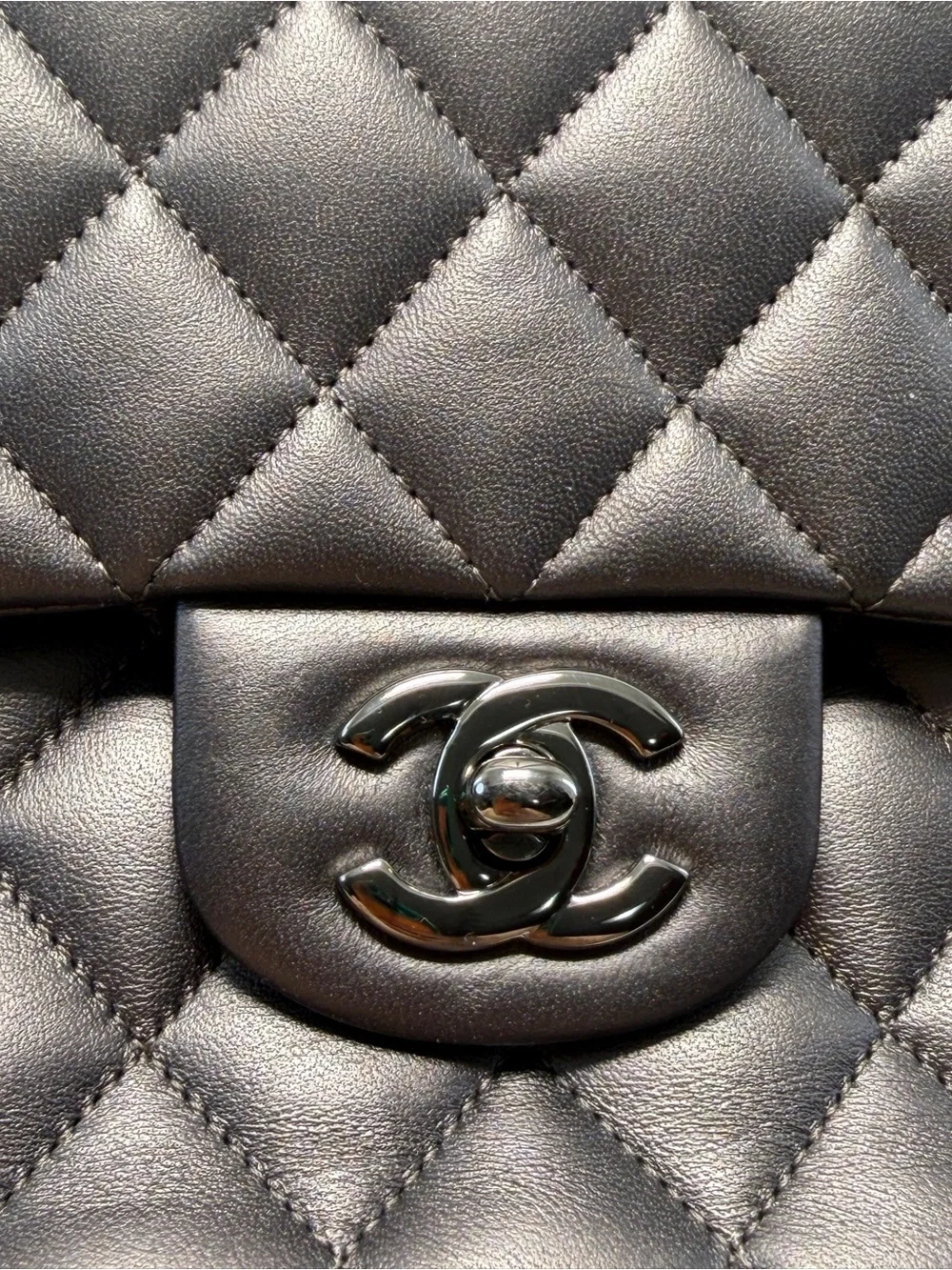 CHANEL Quilted Double Flap Shoulder Bag in Gray